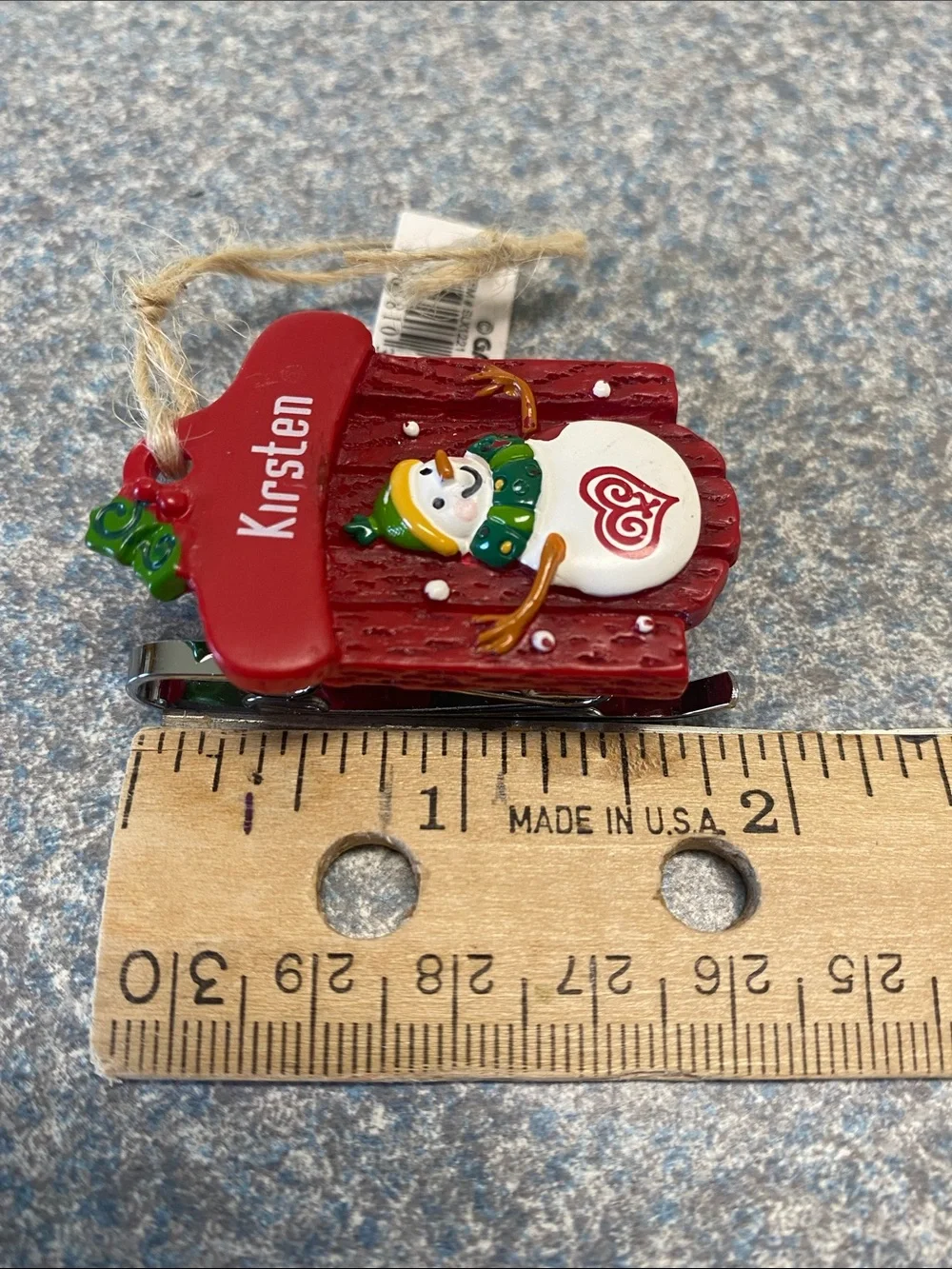 GANZ NEW Red Sled with Snowman Ornament with name (Kirsten)